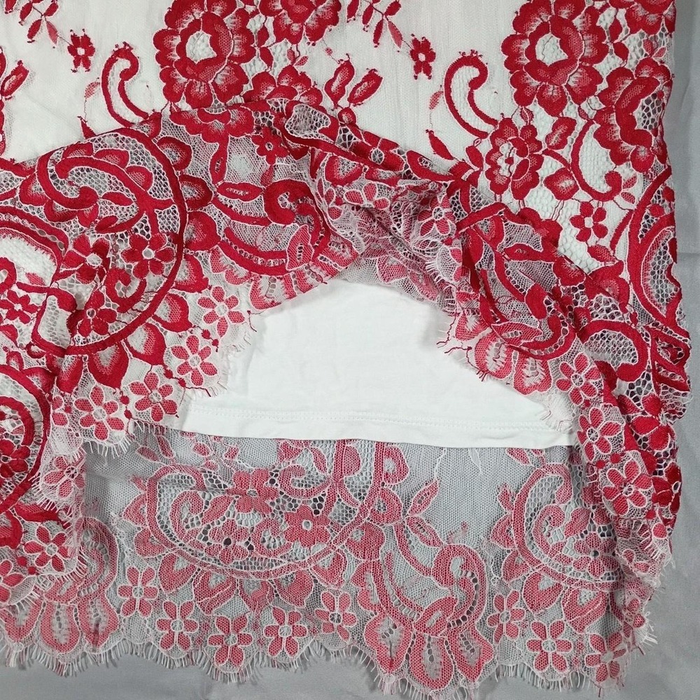 Coquette Cherry Red & White Floral Lace Tank Top, Size S - Picture 4 of 6